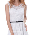 Grace Karin Mulheres mangas de gola pescoço floral com flared A-Line vestido branco com cinto preto CL010422-2